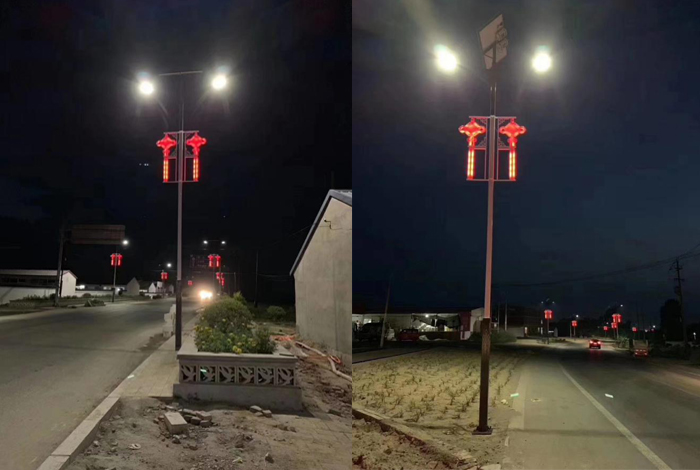 太陽(yáng)能路燈亮燈效果 雙頭中國(guó)結(jié)路燈 南德太陽(yáng)能燈飾有限公司